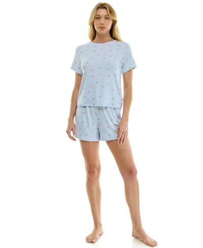 Sincerely Jules Women's Short-sleeve T-shirt And Pull-on Shorts, 2-piece Set In Blue
