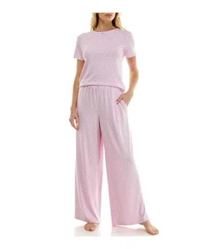 Sincerely Jules Women's Short-sleeve T-shirt And Wide Leg Pants, 2-piece Pajama Set In Feeder Stripe Lotus