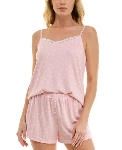 Sincerely Jules Women's Sleeveless Cami Top And Pajama Shorts, 2-piece Set In Pink