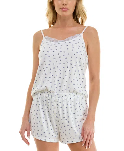 Sincerely Jules Women's Sleeveless Cami Top And Pajama Shorts, 2-piece Set In White