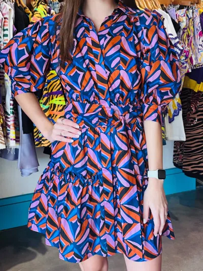 Sincerely Ours Abstract Tile Mini Dress In Blue In Multi