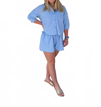 Sincerely Ours Adrian Button Front Stripe Top In Blue