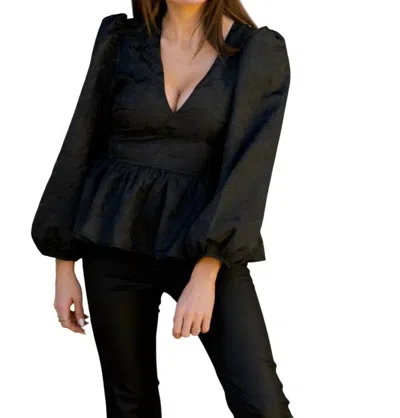 Sincerely Ours Brocade Long Sleeve Grace Top In Black