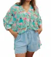 Sincerely Ours Flamingo Jungle Top In Teal In Blue