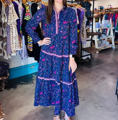 Sincerely Ours Floral Symphony Floral Long Sleeve Dress In Blue
