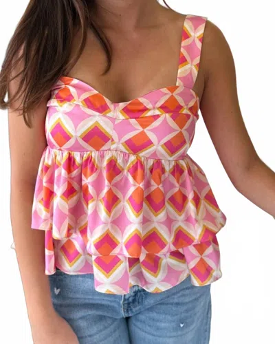 Sincerely Ours Geometric Peplum Tank Top In Pink In Orange