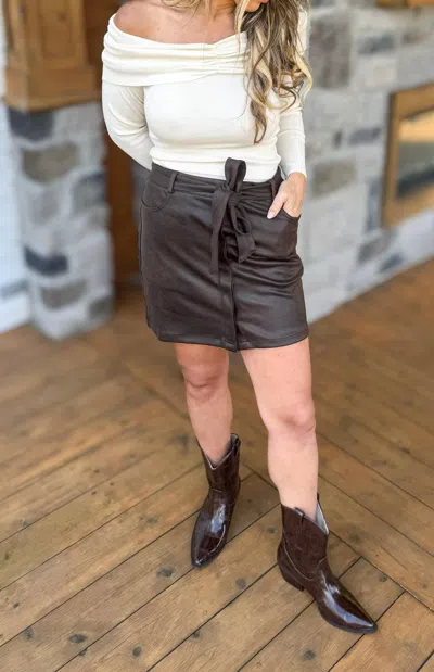 Sincerely Ours Gigi Belted Faux Leather Mini Skirt In Chestnut Brown In Multi