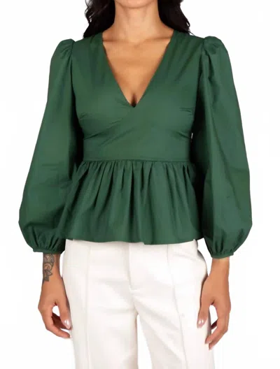 Sincerely Ours Grace Balloon Sleeves Top In Green In Brown