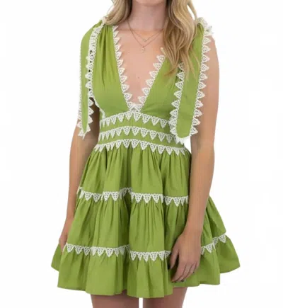 Sincerely Ours Lace Trim Open-back Mini Dress In Green