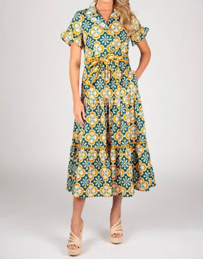 Sincerely Ours Lena Clementine Tile Maxi Dress In Teal, Bright Orange In Multi