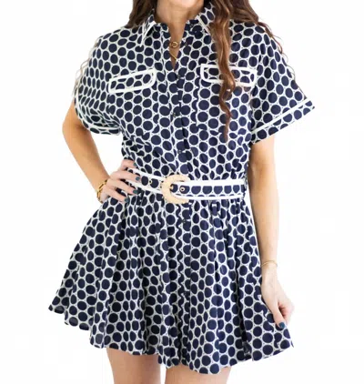 Sincerely Ours Marine Dot Mini Dress In Navy And Ivory In Animal Print