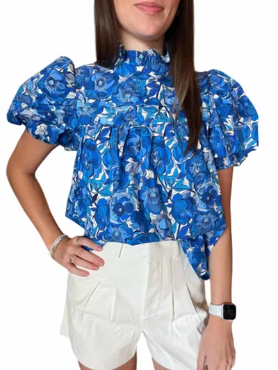 Sincerely Ours Peonies Brody Top In Blue Mix