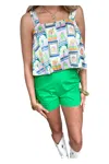 Sincerely Ours Tabitha Poplin Short In Kelly Green In Multi