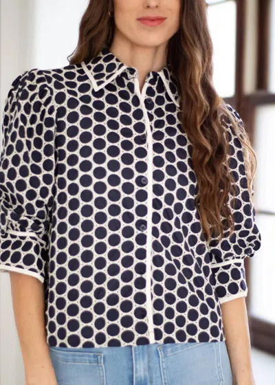 Sincerely Ours Polka Dot Pattern 3/4 Sleeve Top In Navy Blue And Cream In Multi