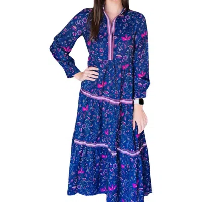 Sincerely Ours Roxanne Long Sleeve Dress In Floral Symphony In Blue