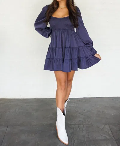 Sincerely Ours Smocked Mini Dress In Smoke Blue In Brown
