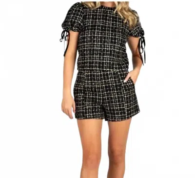 Sincerely Ours Cassandra Short Sleeve Tweed Top In Black In Multi