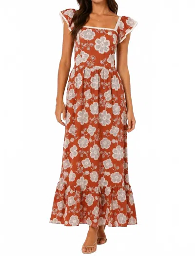 Sincerely Ours Terracotta Oleander Midi Dress In Rust In Multi