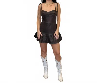 Sincerely Ours Tie Shoulder Suede Romper In Chocolate In Black