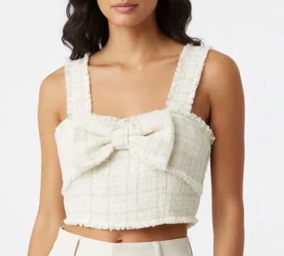 Sincerely Ours Tweed Sleeveless Bow Top In White