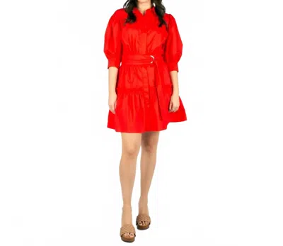 Sincerely Ours Yara Puff Sleeve Mini Dress In Red Poplin