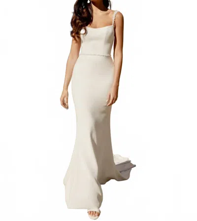 Sincerity Beaded Crepe Fit And Flare Wedding Gown In Ivory In Multi