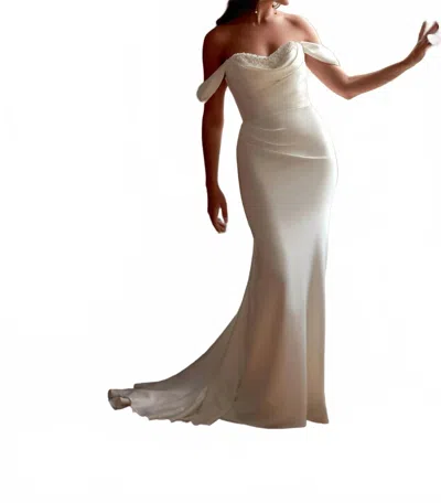 Sincerity Charmeuse Fit And Flare Wedding Gown In Ivory In White