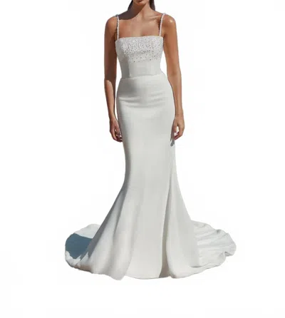 Sincerity Stretch Crepe Fit And Flare Wedding Gown In Ivory In Gray
