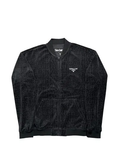 Sinclair Croc-jacquard Velour Bomber Jacket In Black
