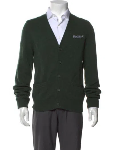 Pre-owned Sinclair Merino Wool V-neck Cardigan In Green