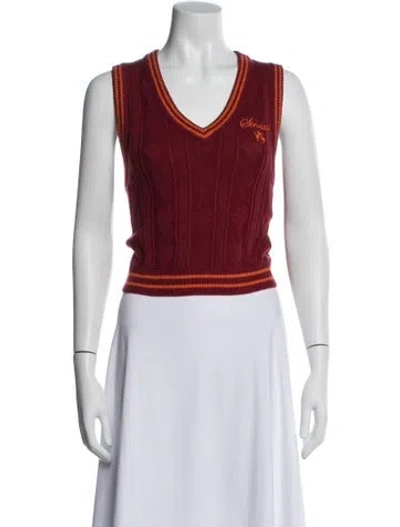 Pre-owned Sinclair Printed V-neck Sweater In Red