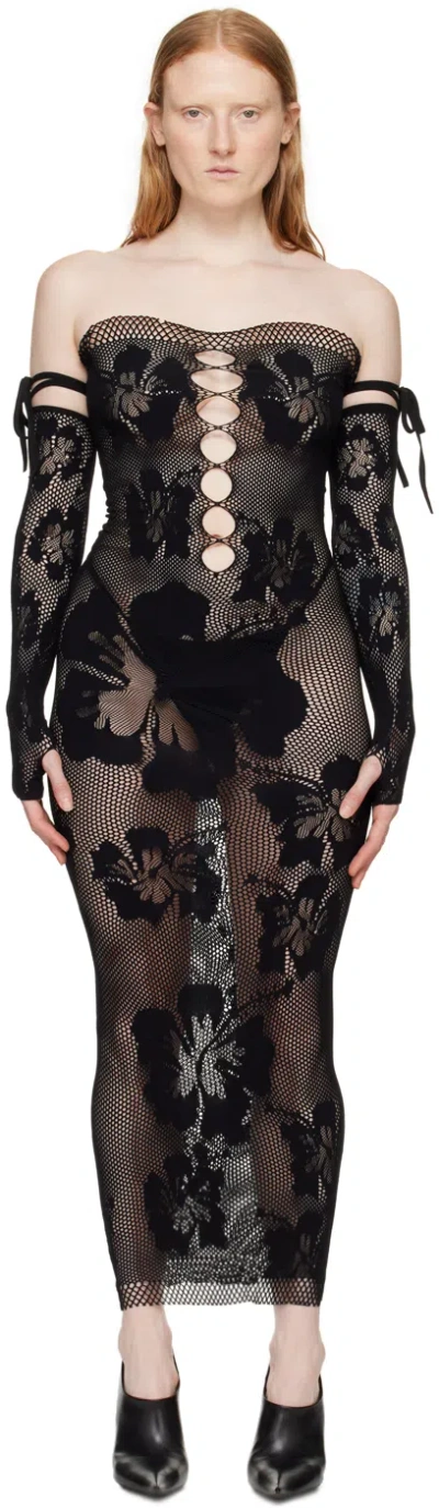 Sinead Gorey Black Hibiscus Maxi Dress