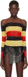 Sinead Gorey Multicolor Lace Bandage Long Sleeve T-shirt In Yellow Red