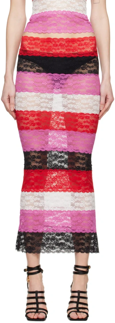 Sinead Gorey Multicolor Paneled Maxi Skirt In Red Pink Black