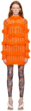 Sinead Gorey Orange Hole Punch Faux-fur Minidress In Orange