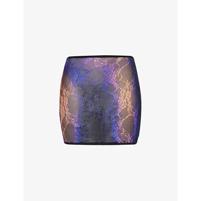 Sinead Gorey Womens Blue Black Gradient-pattern Slim-fit Lace Mini Skirt