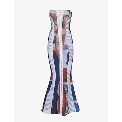 Sinead Gorey Womens White Graphic-print Slim-fit Stretch-woven Maxi Dress