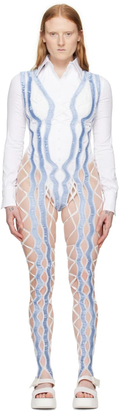 Sinéad O’dwyer Blue Shibari Harness Jumpsuit In Blue/white