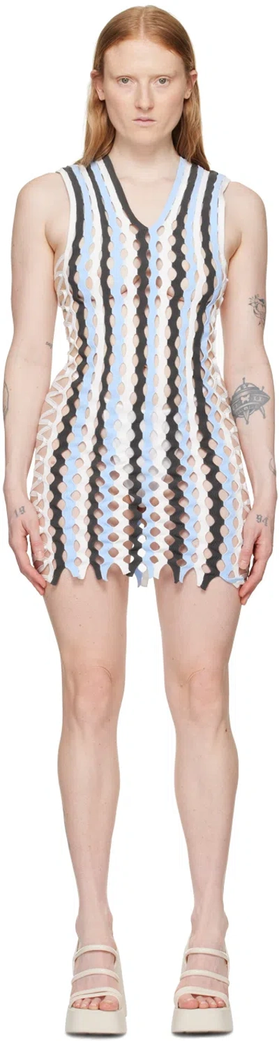 Sinéad O’dwyer Blue Squiggle Minidress In White/blue/grey