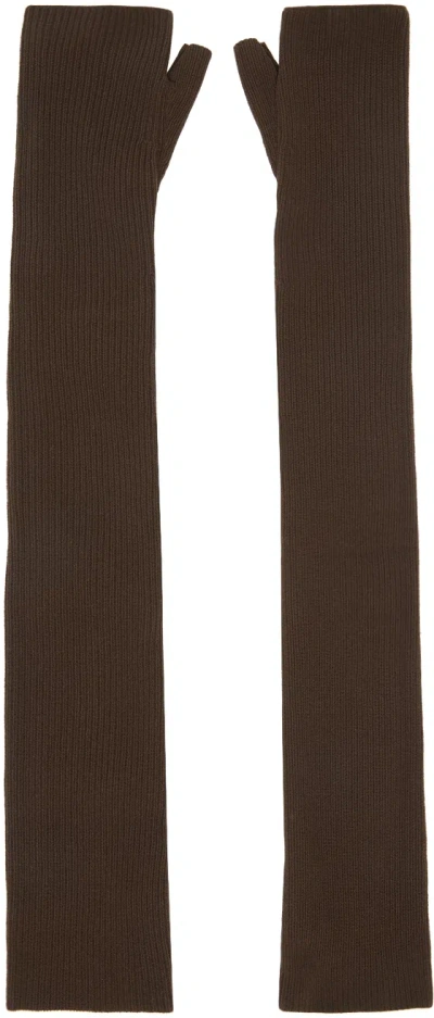 Sinéad O’dwyer Brown Fingerless Opera Gloves In Chocolate