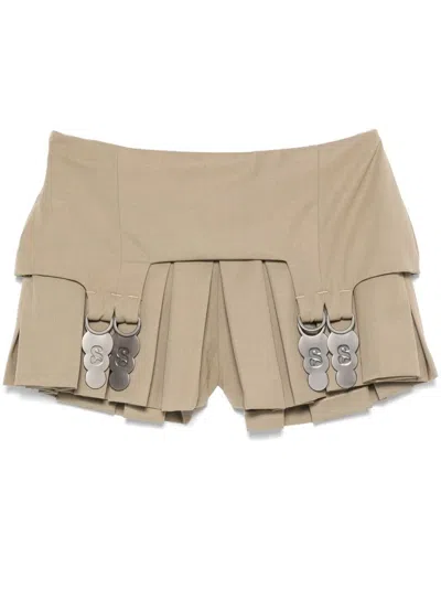 Sinéad O’dwyer Pleated Mini Shorts In Khaki - Khaki