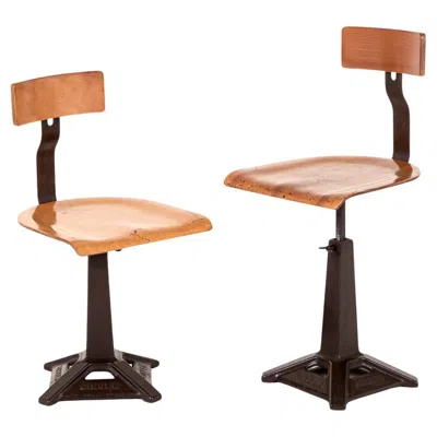 Pre-owned Singer A Pair Of English  Machinist Work Chairs In Brown