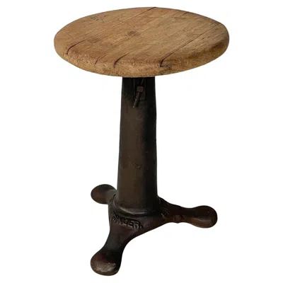Pre-owned Singer Italian Industrial Wood And Cast Iron Stool By , 1930s In Brown