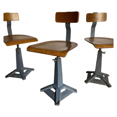 Pre-owned Singer Set Original Vintage Industrial Factory Machinist  Sewing Chairs Stool In Brown