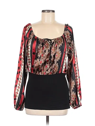 Pre-owned Single Long Sleeve Silk Top Black Sweetheart Neckline Tops