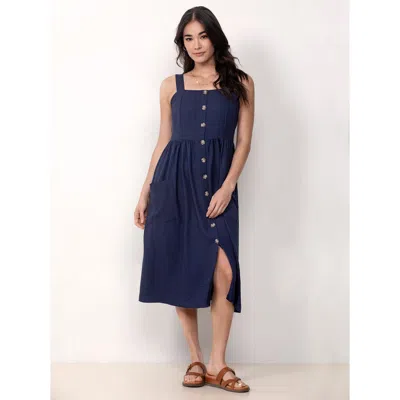 Single Stitch Button Front Midi Dress In Blue