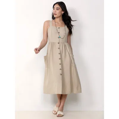 Single Stitch Button Front Midi Dress In Sand