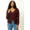 Single Stitch Cable Knit Cardigan In Burgundy