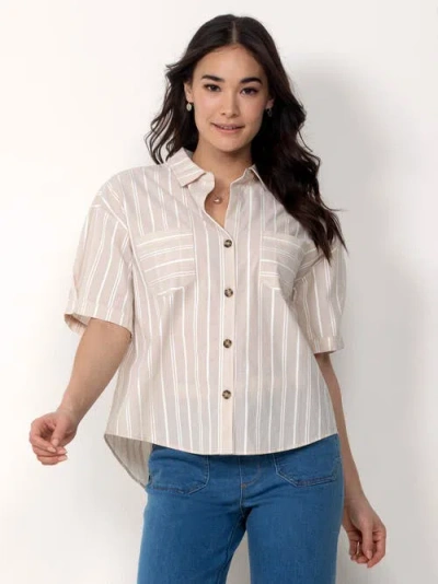 Single Stitch Cotton Button Up Shirt In Neutral