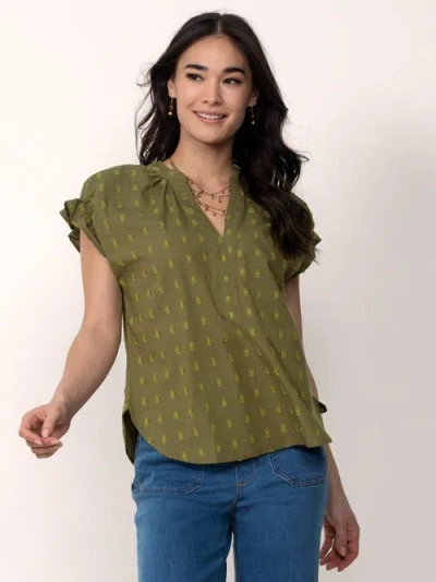Single Stitch Cotton Peasant Blouse In Green